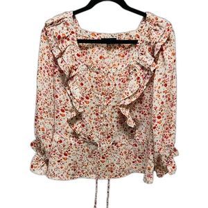 Eclair Ruffle Peplum Floral Women Top Blouse Drawstring size S